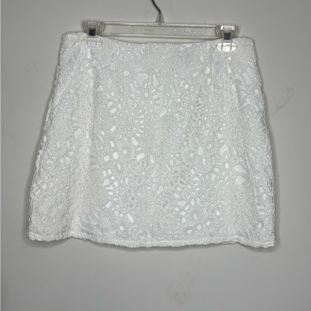 BN5 Lulu's Ivory Lace Mini Skirt 100% Cotton Lined Classic Timeless Preppy NWT‎